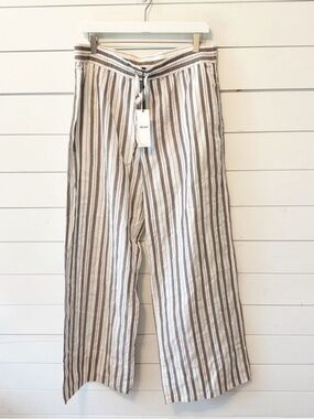 NWTs ME+EM | Summer Stripe Cotton Beach Wide Leg Trousers in Brown/White Size 12